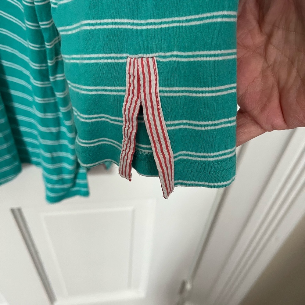 Rafaella Teal and White Striped Long Sleeve Knit Top with Red Trim - Picture 5 of 5
